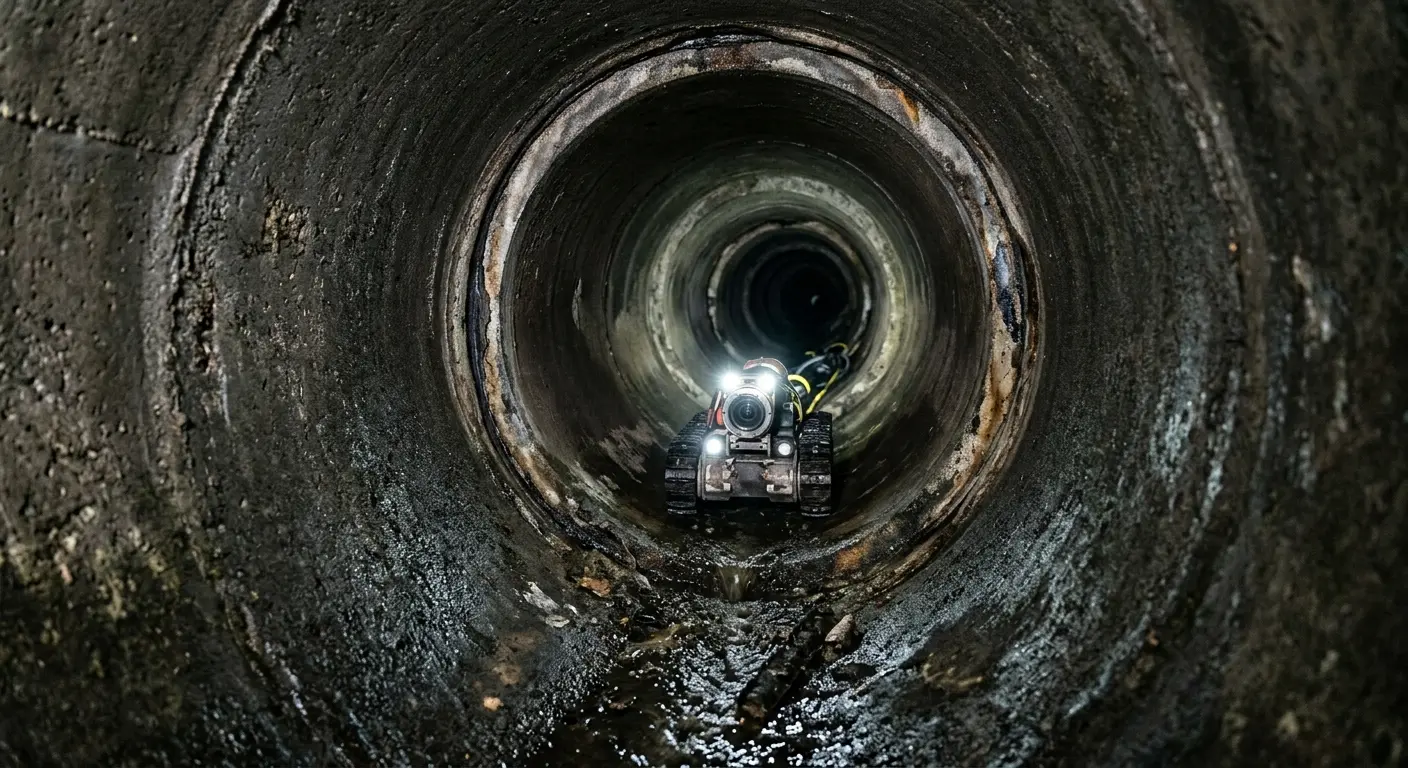 Robotic sewer camera inspecting pipe interior for Sewer Line Cleaning in Bigfork
